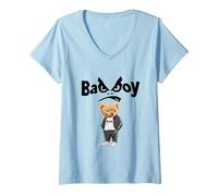 Damen Angry Bad Boys Style, Cool Teddy Bear Bad Boy Graphic Design T-Shirt mit V-Ausschnitt