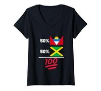 Damen Antigua Plus Jamaican Mix DNA Heritage Flagge T-Shirt mit V-Ausschnitt