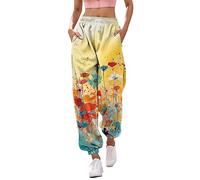 Damen Anzug-Set Hose - Damen, modisch, bedruckt, Unterteil, Trainingshose, Taschen, hohe Taille, Sport, Fitnessstudio, athletisch, Schnitt, Trainingshose, Leggings, Weiß, figurformend, gelb, 48