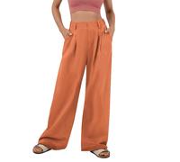 Damen Anzughose mit weitem Bein, lockere Passform, hohe elastische Taille, Business-Casual-Lange Hose, Orange Rot, XXL