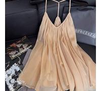 Damen Apricot Sommer elegantes Urlaubs- und Hochzeits-Chiffon-Top mit gerafftem V-Ausschnitt, lockeres Camisole-Top im Vintage-Französischen-Stil für