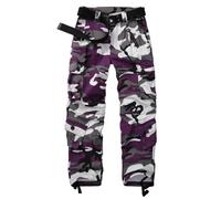 Damen-Arbeitshose aus Baumwolle, leger, Militär, Armee, Cargohose, Arbeitshose mit 8 Taschen, Lila Camouflage, 36