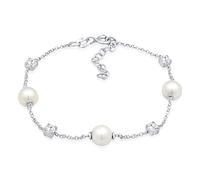 Nenalina Damen Armband mit Muschelkernperle (6 mm) und Zirkona Elemente aus 925 Sterling Silber, handgefertigte Armkette Silber mit Perlen, Armschmuck mit Zirkonia für Frauen, Länge 16-19 cm