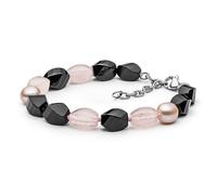 Damen Armband mit Rosenquarz und Onyx Leslie mit Edelstahl-Verschluss