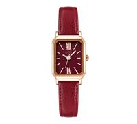 Damen-Armbanduhr, Quarz, stilvoll, rechteckig, mit Lederarmband und Saphir-Krone, Kleinrot