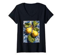 Damen Artistic Figs Mediterrane Fliesenkunst Summer Vibes Coastal T-Shirt mit V-Ausschnitt