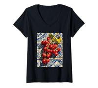 Damen Artistic Grapes Mediterrane Fliesenkunst Summer Vibes Coastal T-Shirt mit V-Ausschnitt