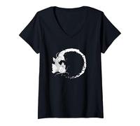 Damen Asiatische Koi Fische Enso Japanischer Kreis Buddhisnus T-Shirt mit V-Ausschnitt