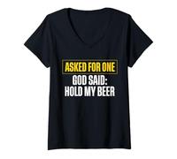 Damen Asked for One God Said Hold My Beer Twin Dad T-Shirt mit V-Ausschnitt