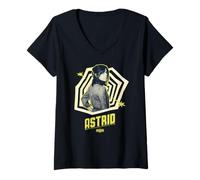 Damen Astrid Neon Portrait Retro Spirale Bold Visual T-Shirt mit V-Ausschnitt