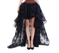 Damen Asymmetrisch Langer Tüllrock A Linie Elastischer Hoher Bund Midirock Mesh Großer Saum Rock Elegant Puffy Maxirock Fashion Faltenrock Partyrock Fasching Mottoparty Freizeitrock