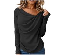 Damen Asymmetrischer Langarmshirt Sexy Oberteil mit V-Ausschnitt Langarm Gerippte Shirts Einfabig Slim Tops Oberteile Elegant Locker Langarmshirt Basic Einfarbig Shirt Herbst Weich Tee Shirt S-XXL