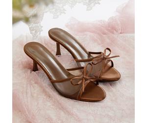 Damen atmungsaktive Mesh Offene Zehe High Heel Sandalen, Schleifendekor, vielseitiger minimalistischer Stil Sommer Neuankömmling Sommeroutfit, Festiva