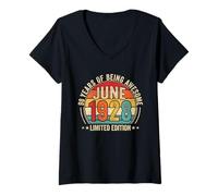 Damen Auf der Rückseite: Awesome Since Juni 1928 Vintage Retro 98th Birthday T-Shirt mit V-Ausschnitt