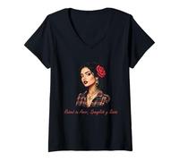 Damen Aufgewachsen auf Amor, Spanglish y Sazón T-Shirt mit V-Ausschnitt