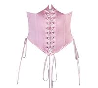 Damen aus Schulter Puffärmel Mesh Minikleid gerüscht Spitze Up Glocke Ärmel Fee Weiß Kleid Party A-Linie Swing Strand Kleid (Rosa Korsett#1, M)