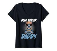 Damen Australian Cattle Dog Blue Heeler T-Shirt mit V-Ausschnitt