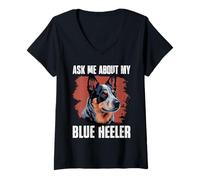 Damen Australian Cattle Dog Blue Heeler T-Shirt mit V-Ausschnitt