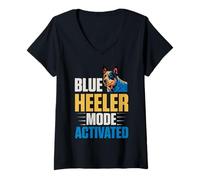 Damen Australian Cattle Dog Blue Heeler T-Shirt mit V-Ausschnitt