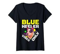 Damen Australian Cattle Dog Blue Heeler T-Shirt mit V-Ausschnitt