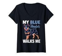 Damen Australian Cattle Dog Blue Heeler T-Shirt mit V-Ausschnitt