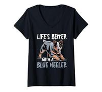 Damen Australian Cattle Dog Blue Heeler T-Shirt mit V-Ausschnitt
