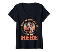 Damen Australian Cattle Dog Blue Heeler T-Shirt mit V-Ausschnitt