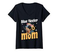 Damen Australian Cattle Dog Blue Heeler T-Shirt mit V-Ausschnitt