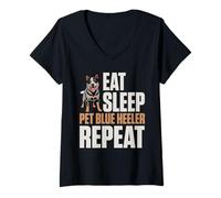 Damen Australian Cattle Dog Blue Heeler T-Shirt mit V-Ausschnitt
