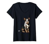 Damen Australischer Treibhund, Blue Heeler-Illustration T-Shirt mit V-Ausschnitt