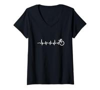 Damen Awesome Cyclist Heartbeat Mountain Biking Cycling T-Shirt mit V-Ausschnitt