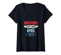 Damen Awesome Since April 1975 T-Shirt mit V-Ausschnitt