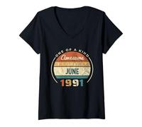 Damen Awesome Since June 1991 Vintage Geburtstag T-Shirt mit V-Ausschnitt