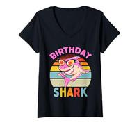 Damen Baby des Hais Birthday Girls Matching Family Girl T-Shirt mit V-Ausschnitt