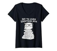 Damen Back to School Wise Owl Learning Student T-Shirt mit V-Ausschnitt
