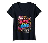 Damen Back to The 80s Retro Party Kostüm Throwback Era Lustig T-Shirt mit V-Ausschnitt