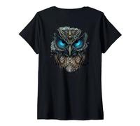 Damen Backprint Die dunkle Eule der Fantasie T-Shirt mit V-Ausschnitt
