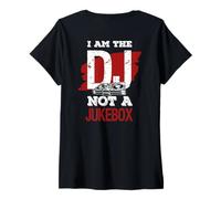 Damen Backprint I am the DJ not a Jukebox T-Shirt mit V-Ausschnitt