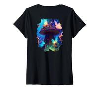 Damen Backprint Verzaubert von Feen des verwunschenen Waldes T-Shirt mit V-Ausschnitt