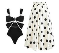 damen badeanzüge badeanzug coverup für damen badeanzug badebekleidung Damen Schwarz-Weiß Button Up Bikini Einteiler Badeanzug Und Rock Sommer Bademode Damen Beachwear Tankini Badeanzug 2-Teilig Set