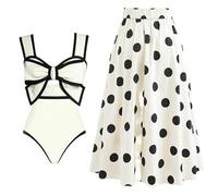 damen badeanzüge badeanzug coverup für damen badeanzug badebekleidung Damen Schwarz-Weiß Button Up Bikini Einteiler Badeanzug Und Rock Sommer Bademode Damen Beachwear Tankini Badeanzug 2-Teilig Set