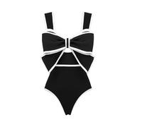 damen badeanzüge badeanzug coverup für damen badeanzug badebekleidung Damen Schwarz-Weiß Button Up Bikini Einteiler Badeanzug Und Rock Sommer Bademode Damen Beachwear Tankini Badeanzug 2-Teilig Set