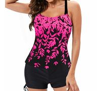 Damen-Badeanzüge, zweiteilig, hohe Taille, V-Ausschnitt, Bademode, Sommer, Schwimmen, elegant, Bikini-Set, Push Up Plus Size Beachwear mit Shorts, Meer, Tops Shorts, Warmes Rosa., L