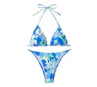 Damen-Badeanzüge, zweiteilig, Push-Up-Bikini, Strand, rückenfrei, hohe Taille, dreieckig, Kordelzug, V-Ausschnitt, Swimsuit Curvy, Strand, Bikini Set Swimwear, hellblau, XL