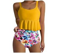 Damen-Badeanzüge, zweiteilig, Push Up Curvy, Bikini-Set, sexy, rückenfrei, hohe Taille, Strandkleidung, dreieckig, V-Ausschnitt, sportlich, verstellbar, Bikini Beachwear, gelb, M