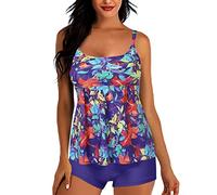 Damen-Badeanzüge, zweiteilig, Push-Up, eingebaut, Tops, Sommer-Shorts, Strand, Mode, Bikini-Set, hohe Taille, plus Größe, Beachwear mit Shorts für Meer Top und Shorts, violett, M