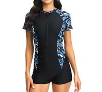 Damen Badeanzug Bauchweg Sport Schwimmanzug Einteiler Vorne Reißverschluss Bademode mit Cups Swimsuits for Women Badeanzug Mit Bein