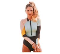 Damen Badeanzug Einteiler Rash Zip Sexy Reißverschluss Einteiliger Badeanzug Langarm Vintage Bademode Damen Blumendruck Bodysuit Surfanzüge Rash Guard Strand Badeanzug Für Wasser Strand Surfen(S)