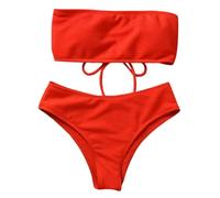 Damen-Badeanzug, hohe Taille, zweiteilig, Bikinis-Set, trägerlos, Bandeau-Top, hoher Schnitt, freche Badeanzüge, Geschenke, Tankini, Badeanzüge für Frauen, trägerlos, Tankini, Badeanzüge, trägerloser