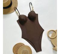 Damen Badeanzug mit abnehmbaren Trägern, Dreieck-Ausschnitt, hoher Beinausschnitt mit Bügel, gerafftes Design, elegant für Inselurlaub am Strand, unre